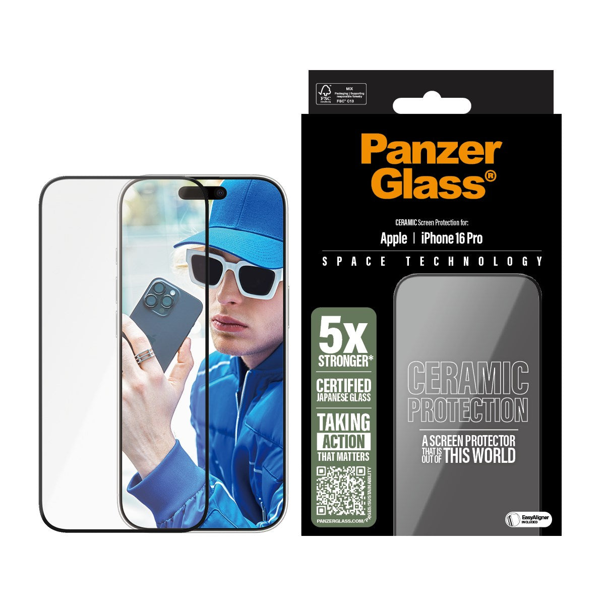 PanzerGlass® Ceramic Screen Protector iPhone 16 Pro | Ultra-Wide Fit w. EasyAligner